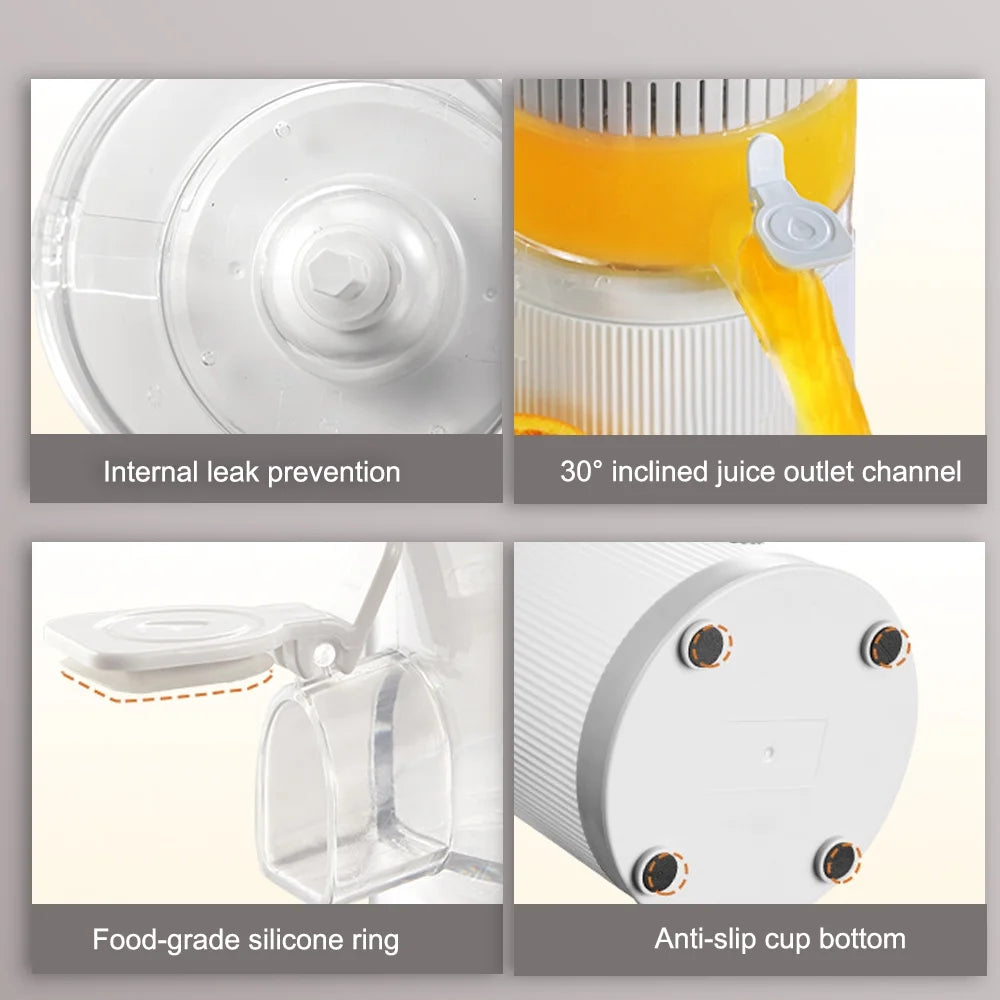 Electric Citrus Juicer Squeezer with Pulp Basket, 300ml, USB Charging, BPA-Free (White) V50116