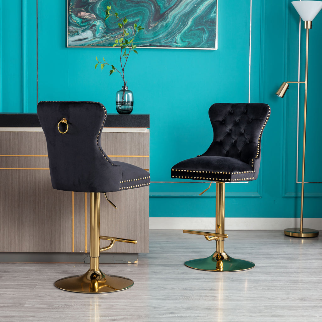 Black Velvet Swivel Bar Stools Set Of 2 Adjustable Counter Height C730