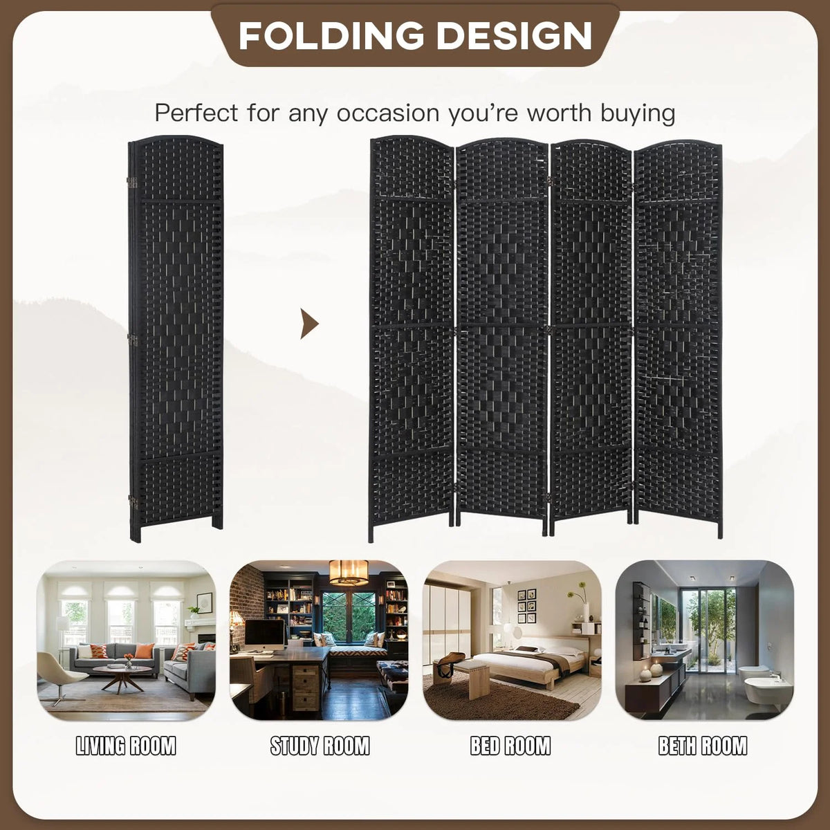 4 Panel 6Ft Folding Privacy Room Divider S787153