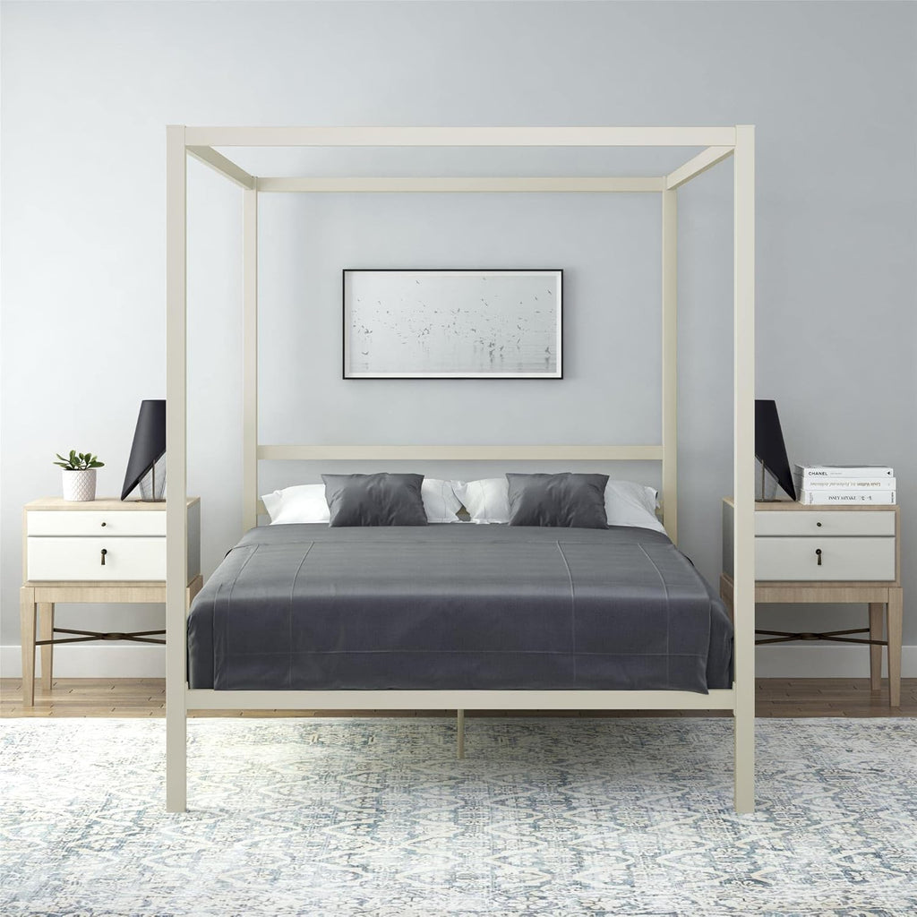 King Size Gray Canopy Bed with Built-in Headboard P218388