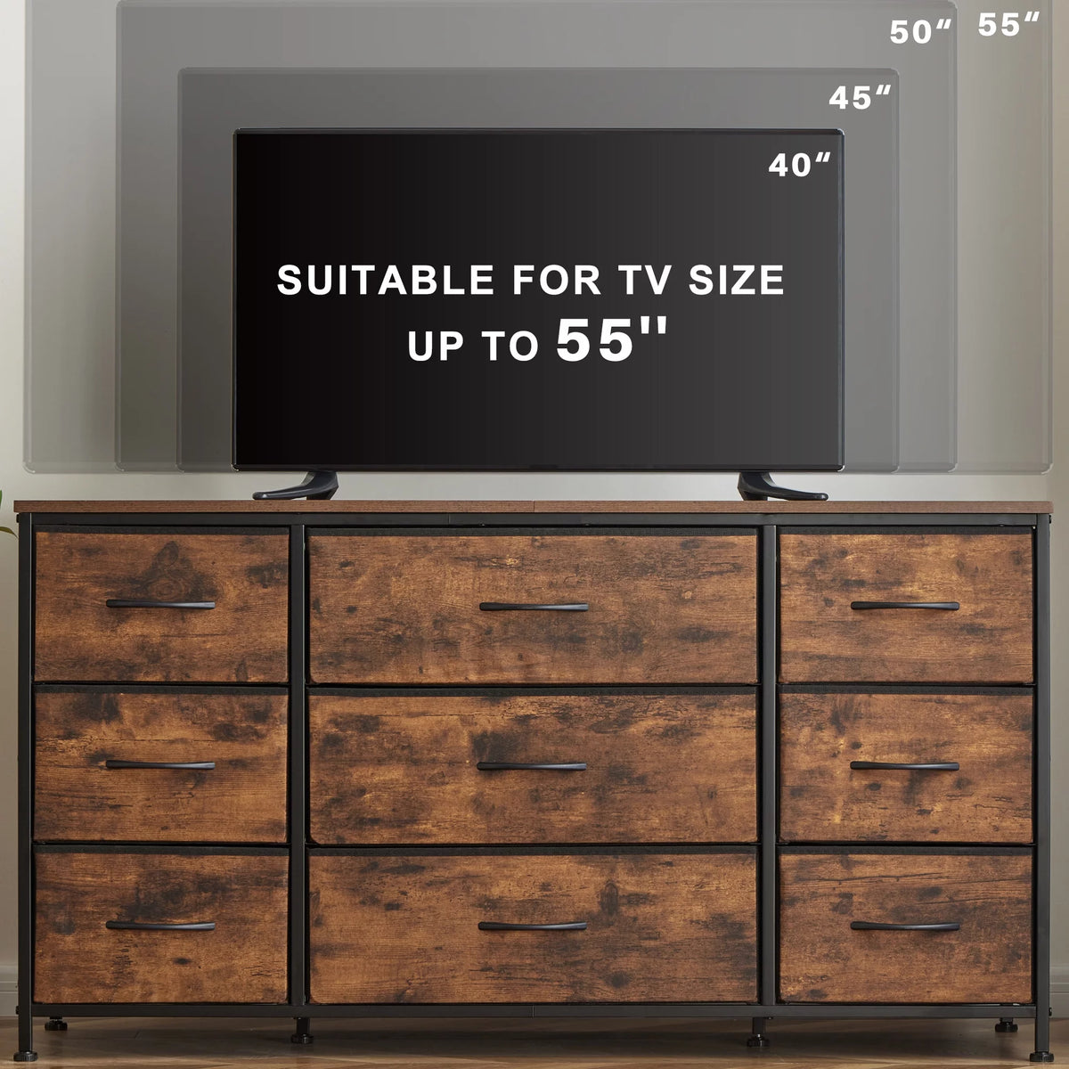 Black 9 Drawer Wide Dresser TV Stand K799402