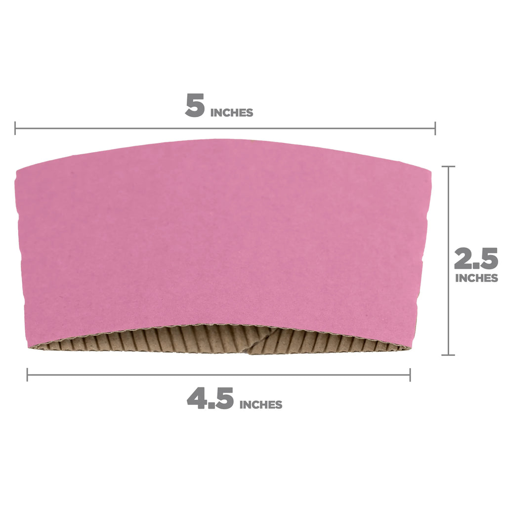 Pink Disposable Corrugated Cardboard Coffee Cup Sleeves, 500 Pack H404