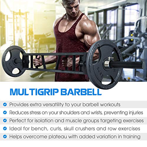 Multi Grip Barbell & Cable Attachment with 2 Collars D9130