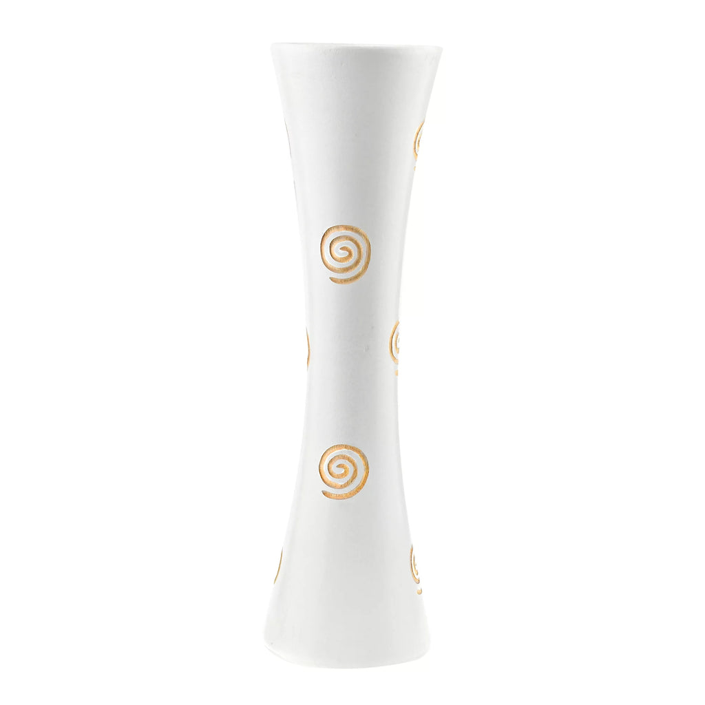 White Carved Spiral Mango Wood Flower Vase L433