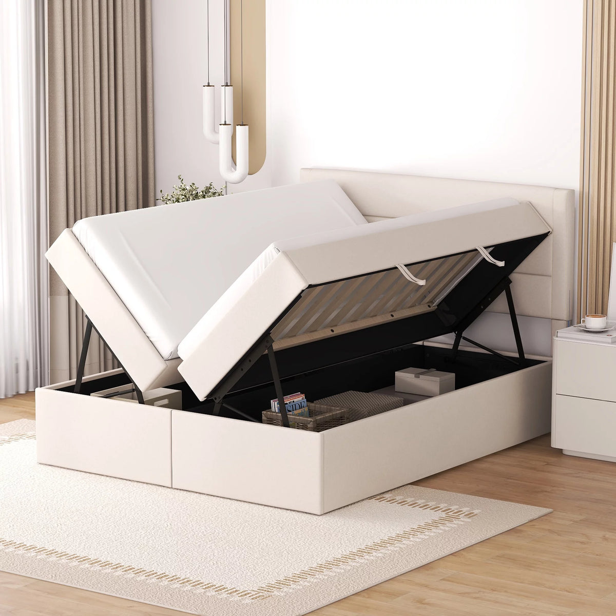 Full Size Lift-up Upholstery Platform Bed with Storage H9258