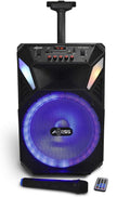 Bluetooth Speaker with 12” Woofer & 1.5 Tweeter, Portable PA Speaker with LED Lights, Wireless Mic, USB AUX TF Card FM & MIC V11978