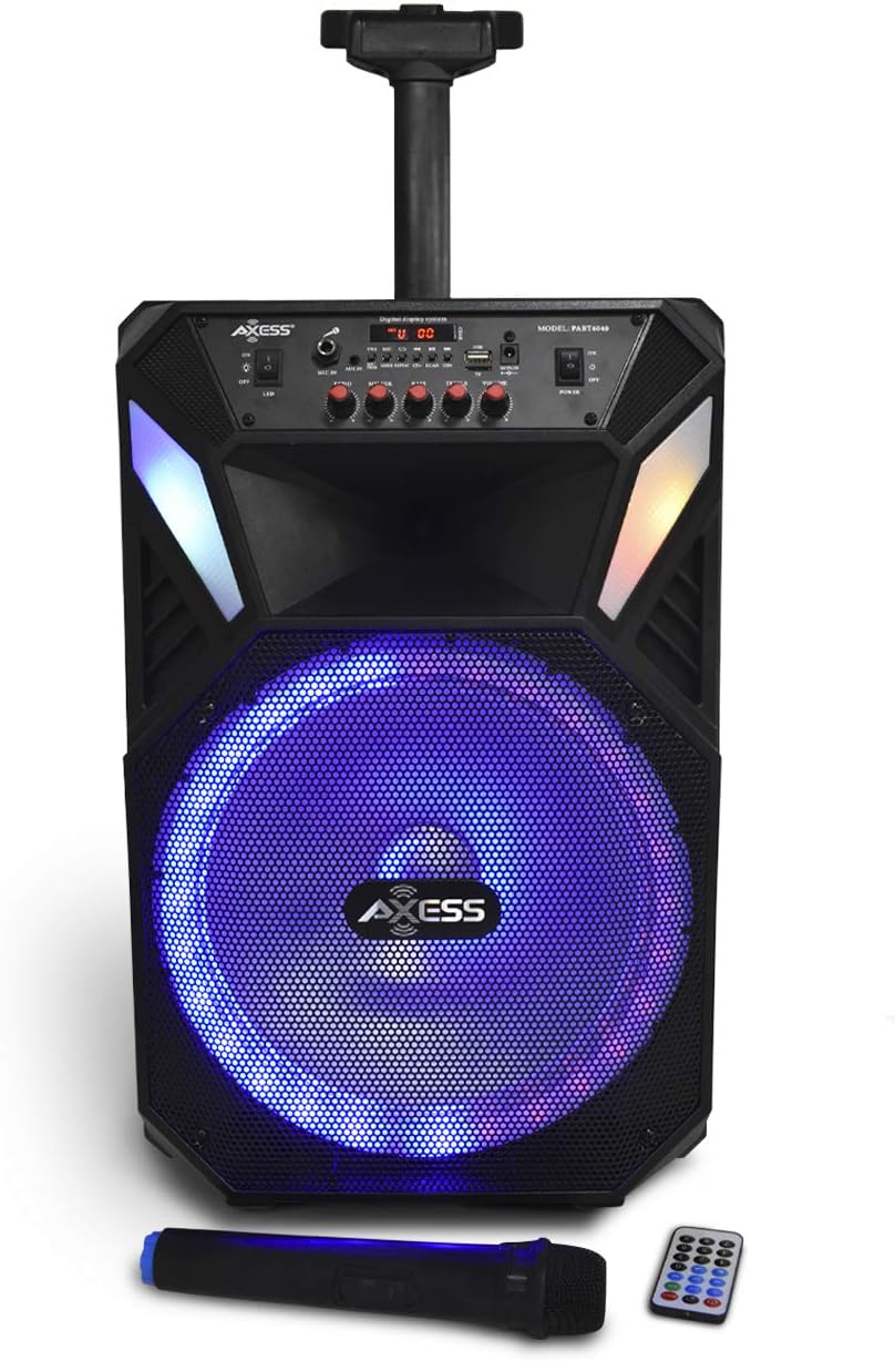 Bluetooth Speaker with 12” Woofer & 1.5 Tweeter, Portable PA Speaker with LED Lights, Wireless Mic, USB AUX TF Card FM & MIC V11978