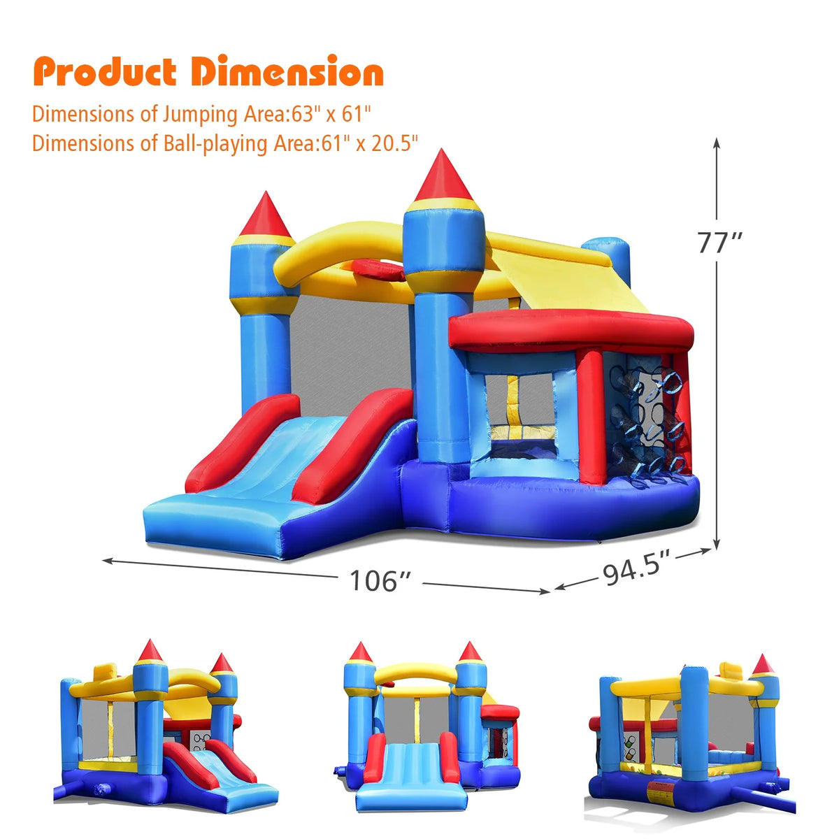 Inflatable Bounce House Castle Slide Bouncer with Basketball Hoop K4029