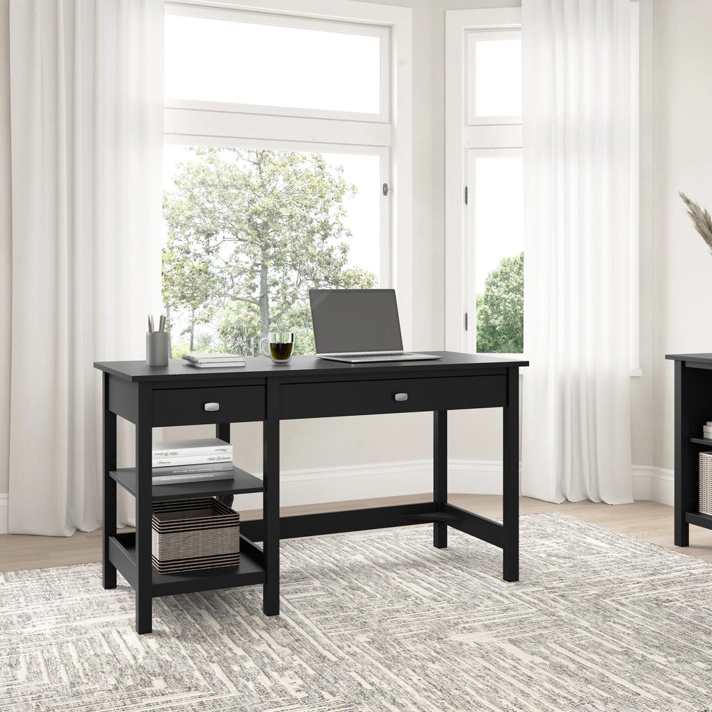 54W Computer Desk with Shelves in Classic Black Z72343