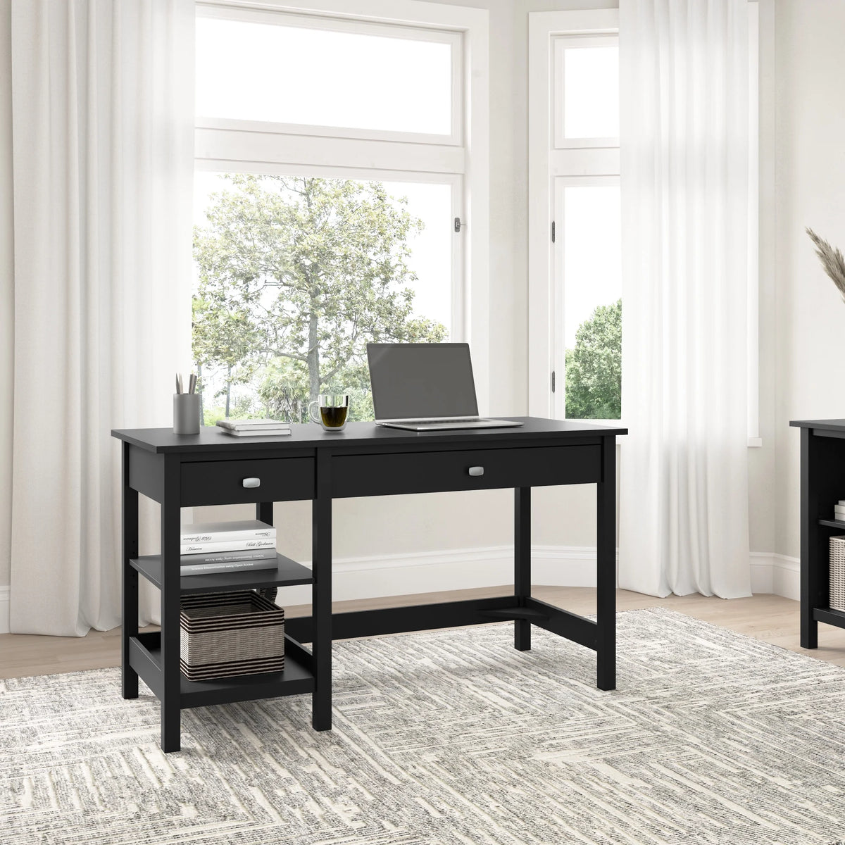 54W Computer Desk with Shelves in Classic Black Z72343