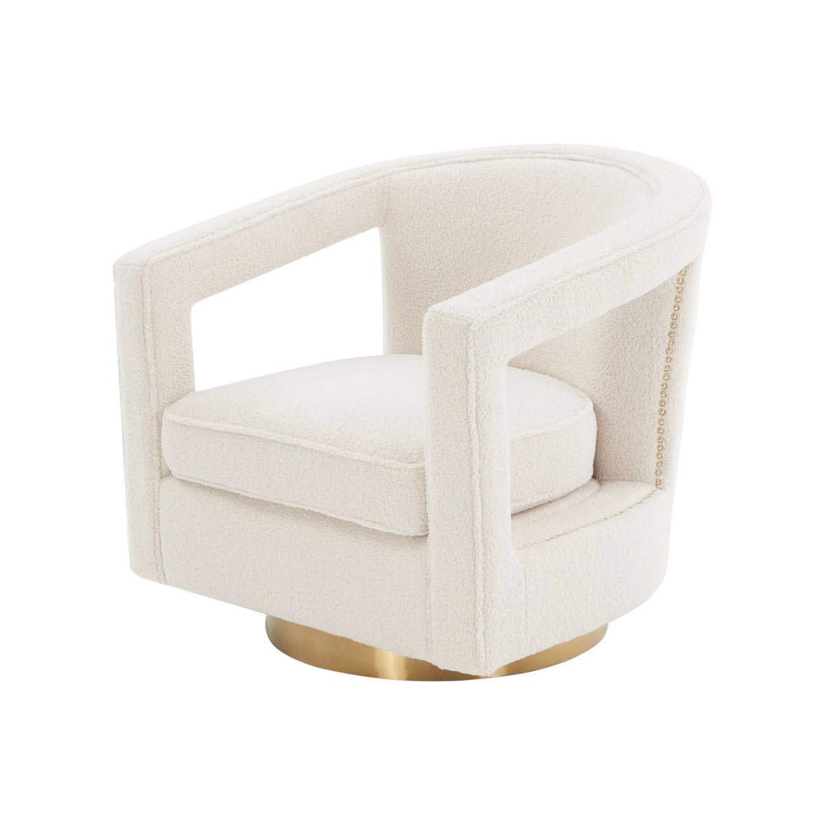 White Faux Fur Velvet Swivel Accent Chair with Gold Base Q8595