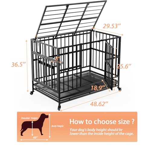 48" Heavy-Duty Dog Crate with Wheels, Dual Bowls N9046