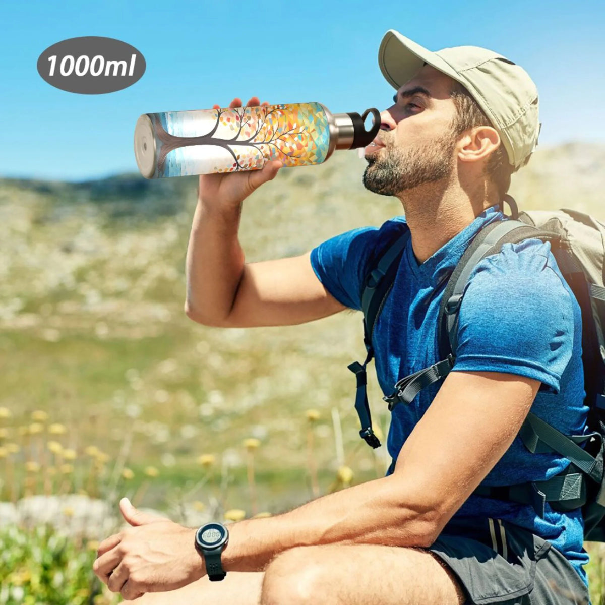 Orange Tree Abstract Stainless Steel Insulated Water Bottle with Straw Lid K592207