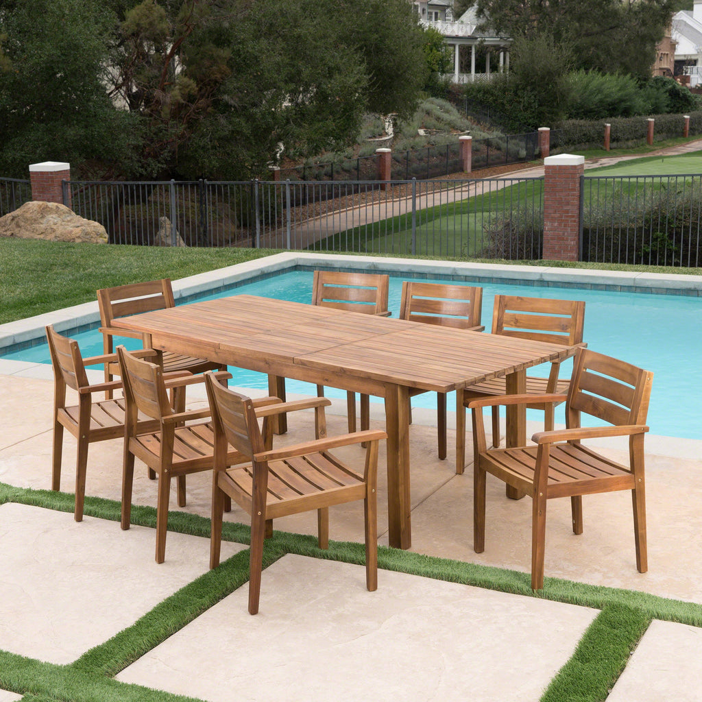 Acacia Wood 9 Piece Expandable Dining Set S485031