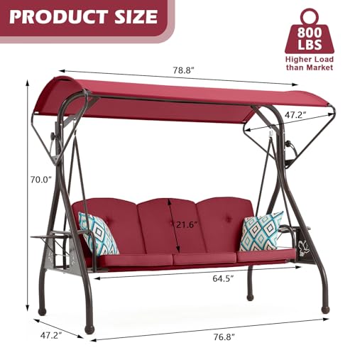 Green Patio Swing with Canopy 3 Seat with Stand B4291