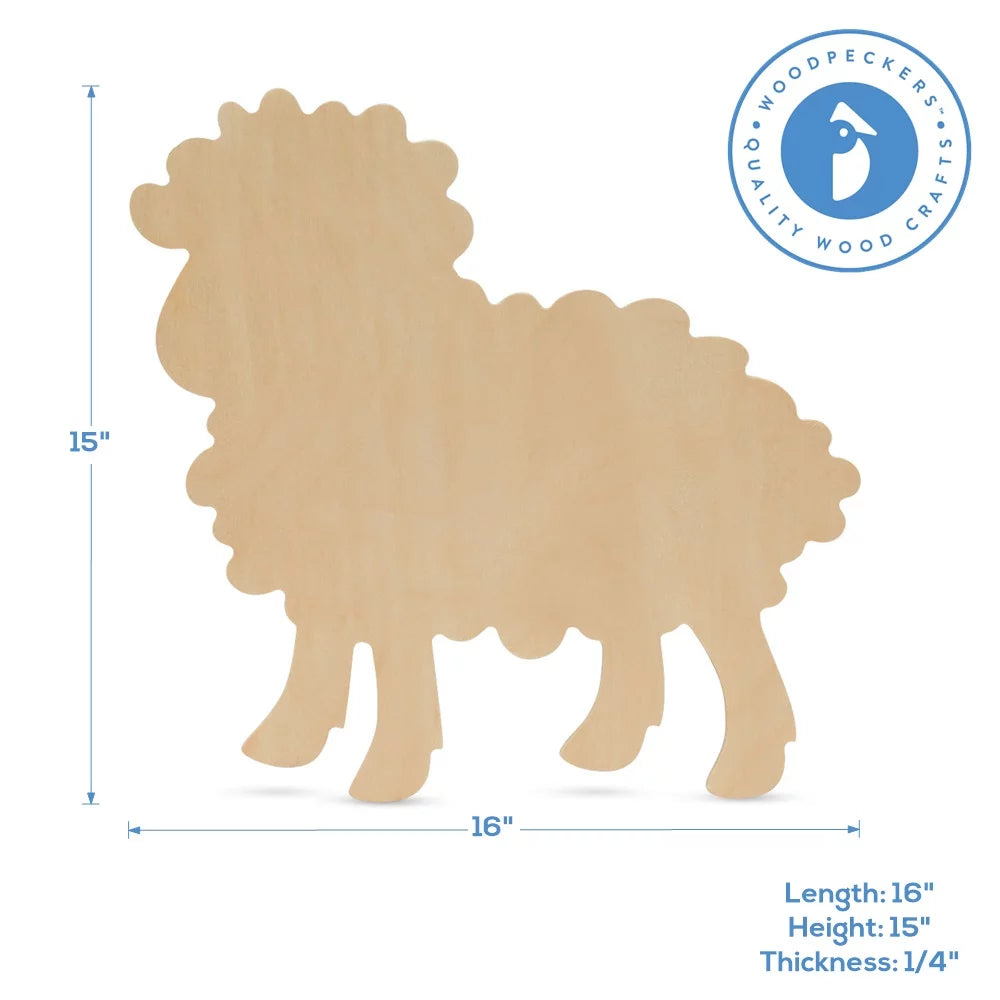 Large Unfinished Wood Lamb Cutouts 16 inch x 15 inch Pack of 25 Z755320