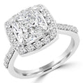 14K White Gold Cushion Cut Diamond Halo Engagement Ring Size 3.5 O414