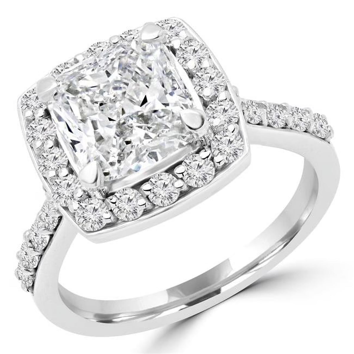 14K White Gold Cushion Cut Diamond Halo Engagement Ring Size 3.5 O414