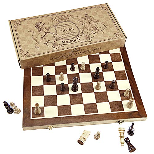 15 Inches Magnetic Wooden Chess Set with Folding Board U8906