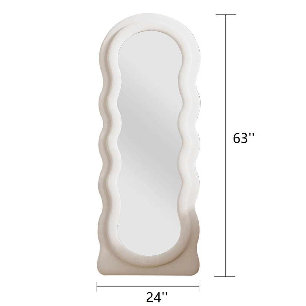 63"x24" Wavy Full Length Mirror with Stand White H6514