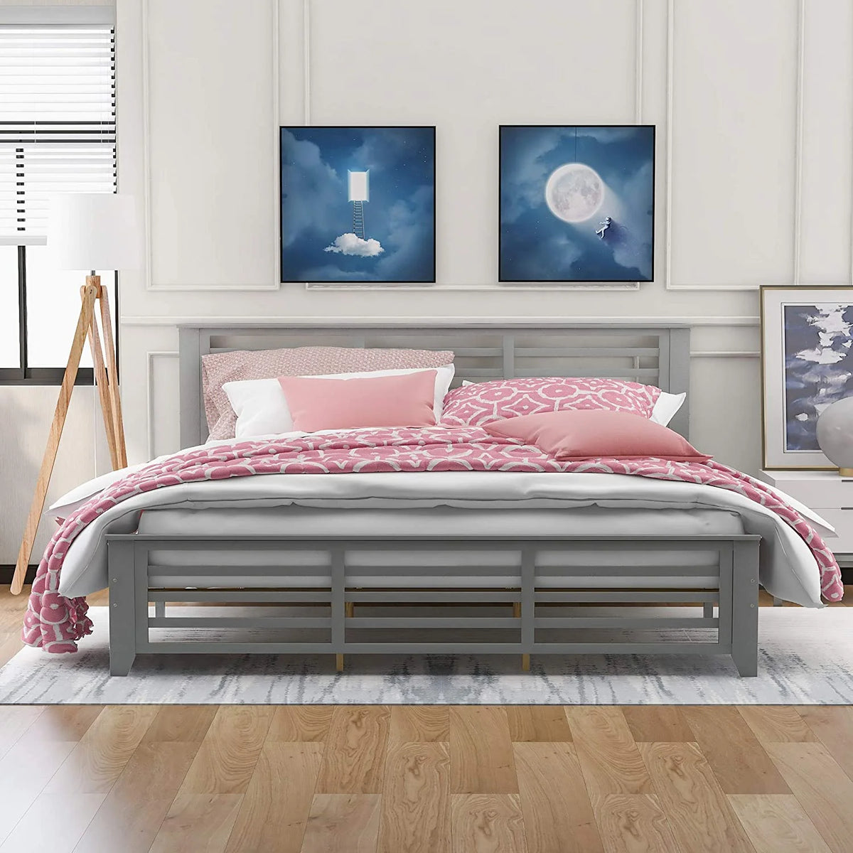 King Size Wood Platform Bed Frame with Headboard and Footboard B6618