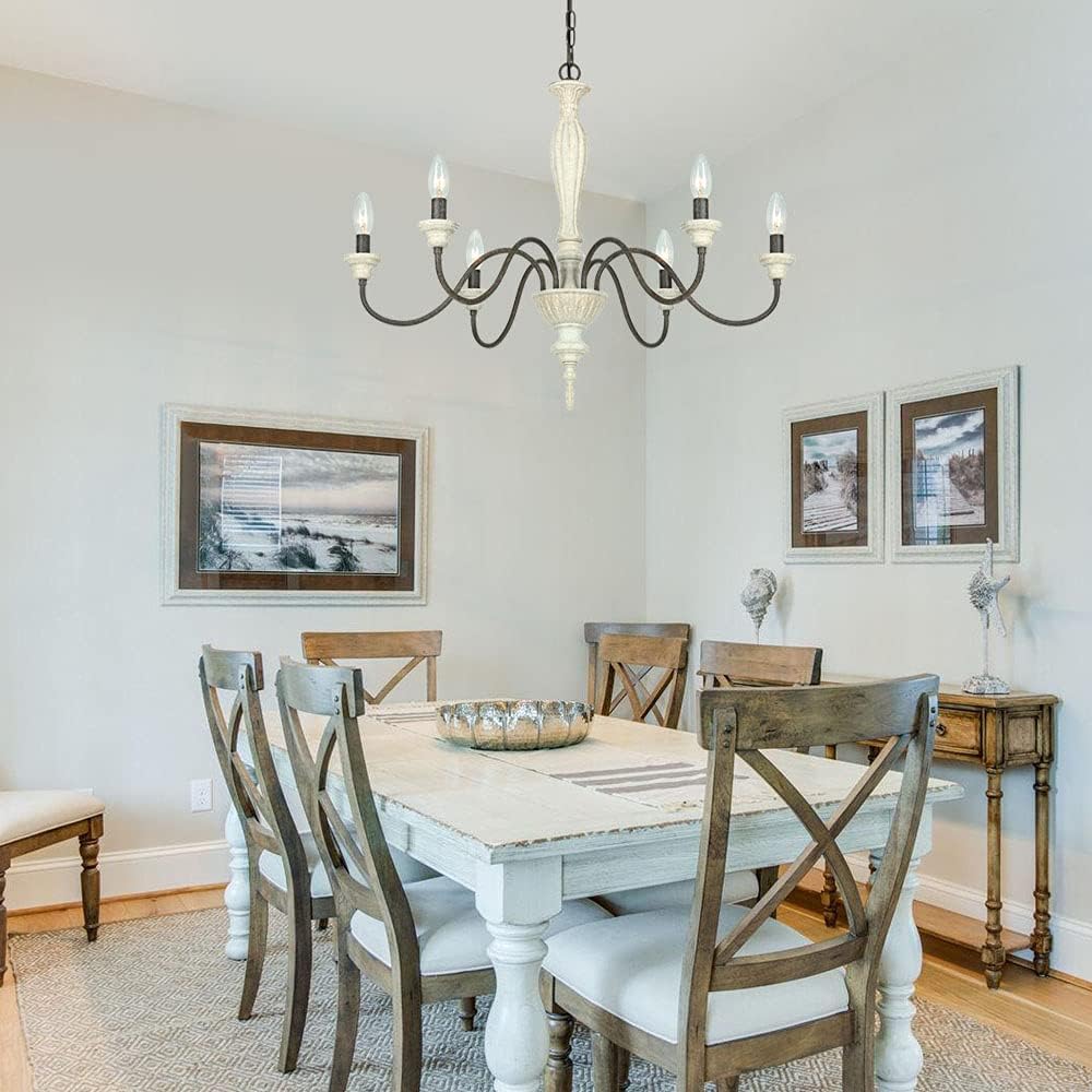 6-Light Chandelier with Imitation Wood and Stardust Iron U980960
