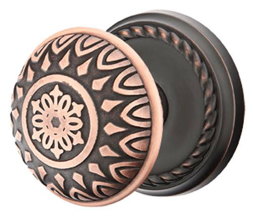 Solid Brass Door Knob Set with Rope Rosette, Venetian Bronze V751