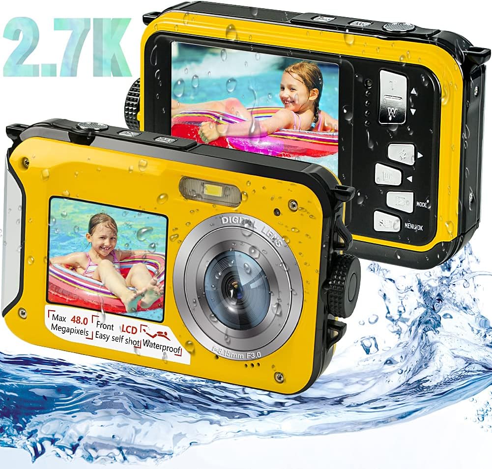 Green Waterproof Digital Camera 2.7K 48MP Dual Screen 16X Digital Zoom Flashlight Pack of 2 O4400