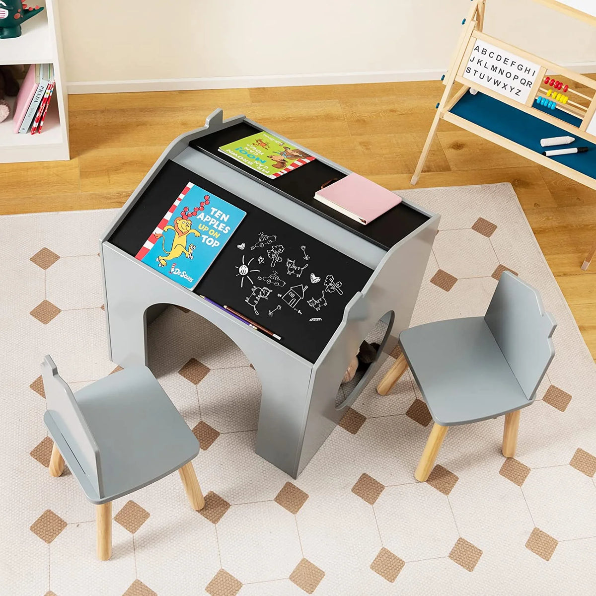 Kids Wood Table and Chair Set with Blackboard S355