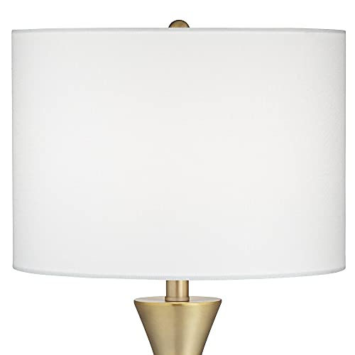 28" Tall Brass Metal Table Lamp with White Drum Shade F67370