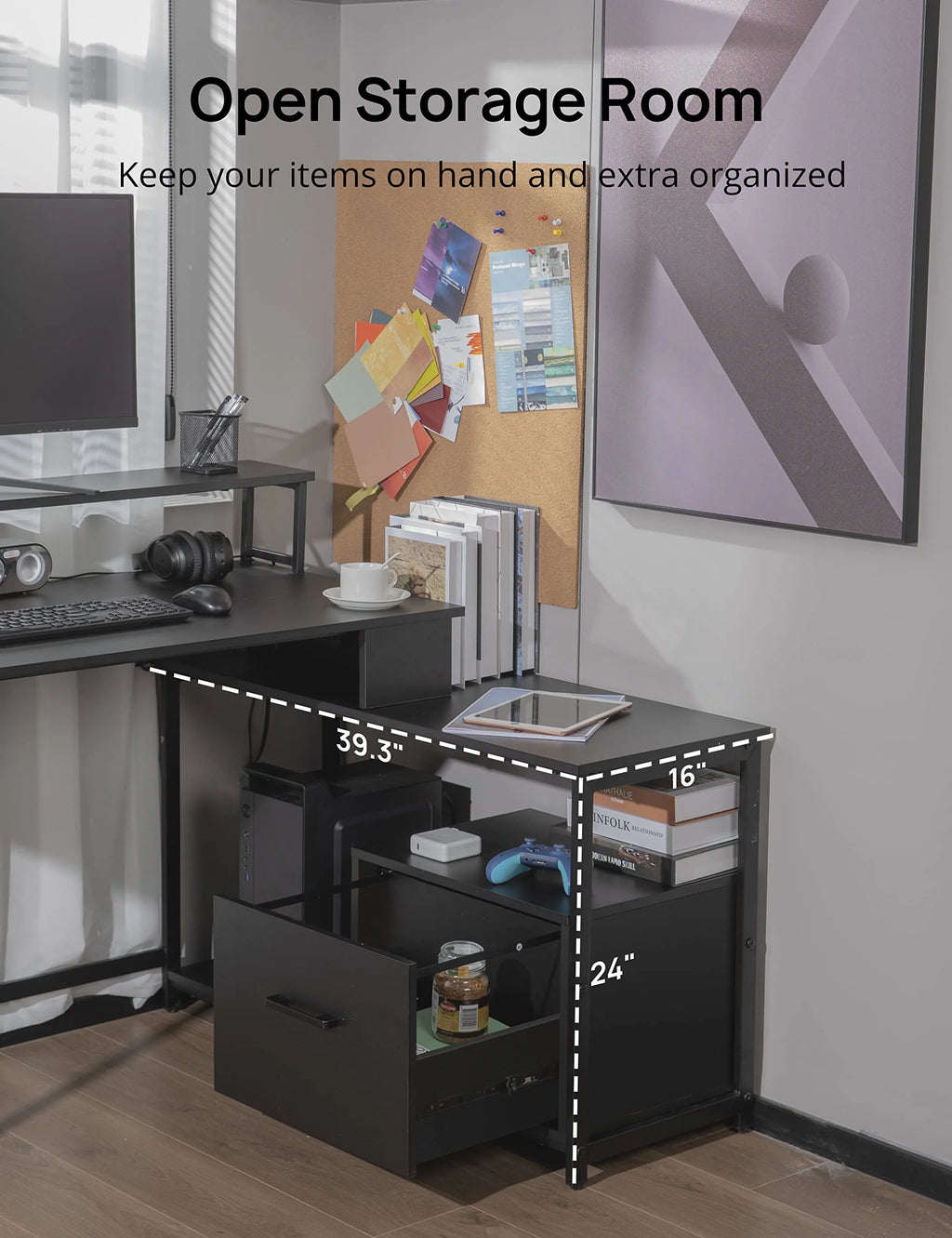 L-Shaped Computer Desk with File Drawer and Monitor Shelf B51348