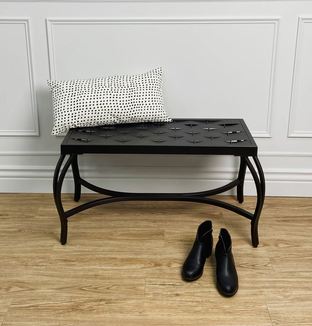 Charcoal Black Metal Weave Bench I713