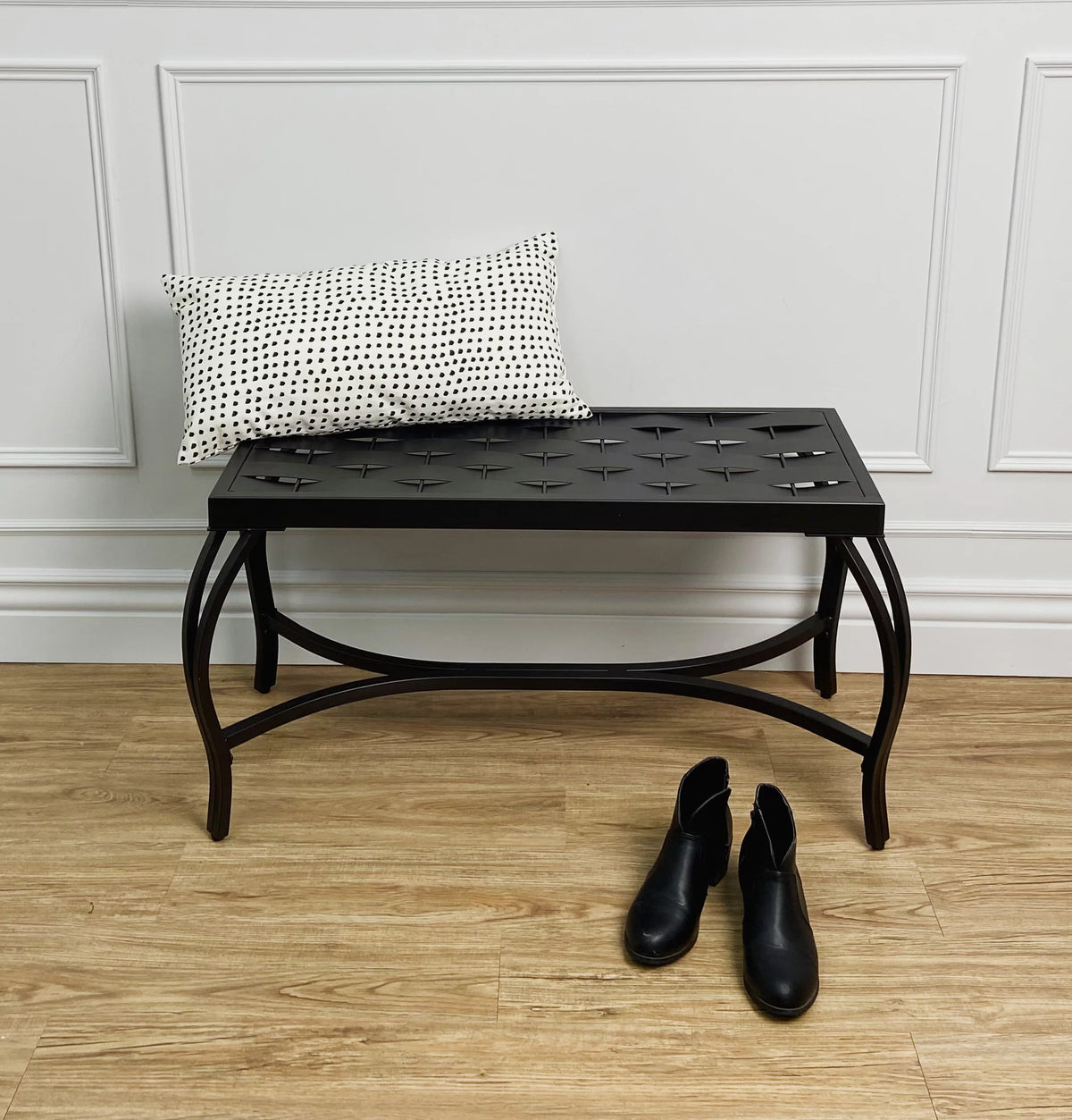Charcoal Black Metal Weave Bench I713