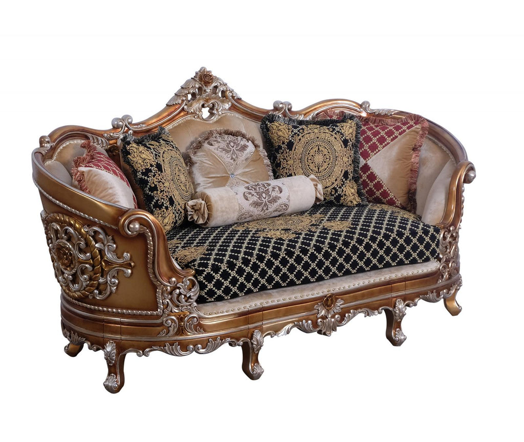 Black & Gold Wood Trim Loveseat J3863