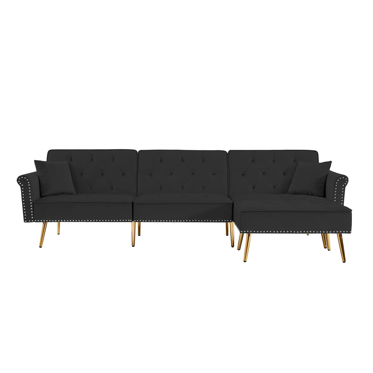 Velvet L Shaped Reversible Sectional Couch with Ottoman Q489