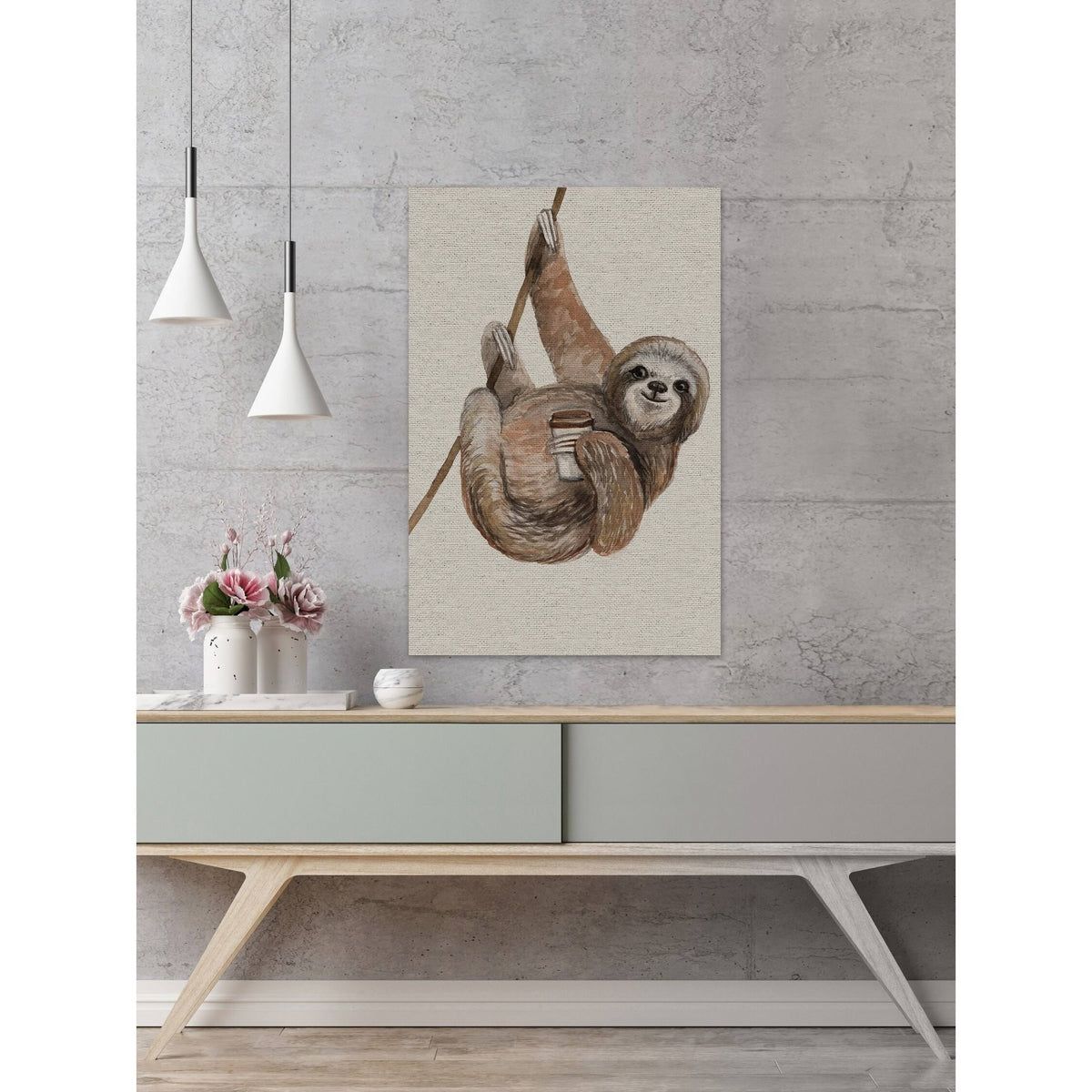 Handmade Hanging Sloth Print on Wrapped Canvas - 20 x 30 R983064