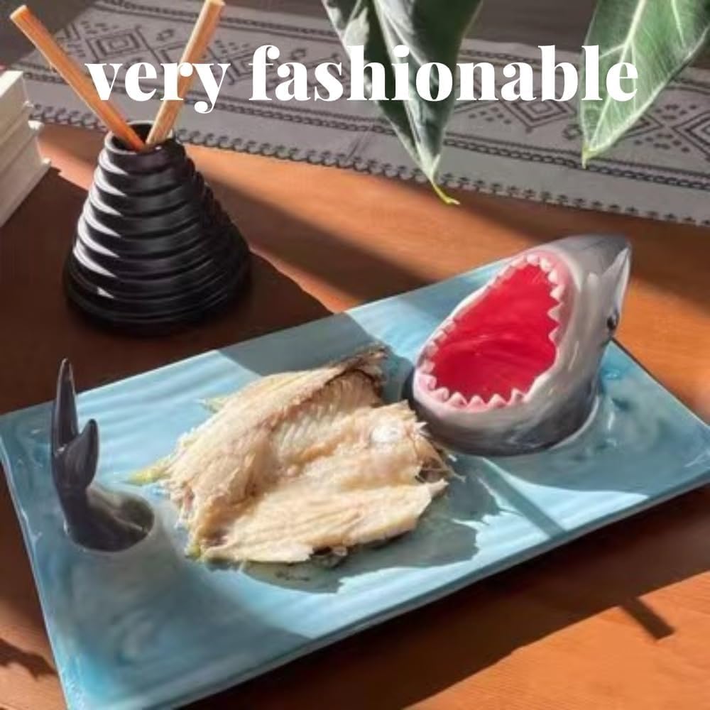 Shark Plate With Sauce Compartment, Handmade Ceramic Sushi Platter L261022