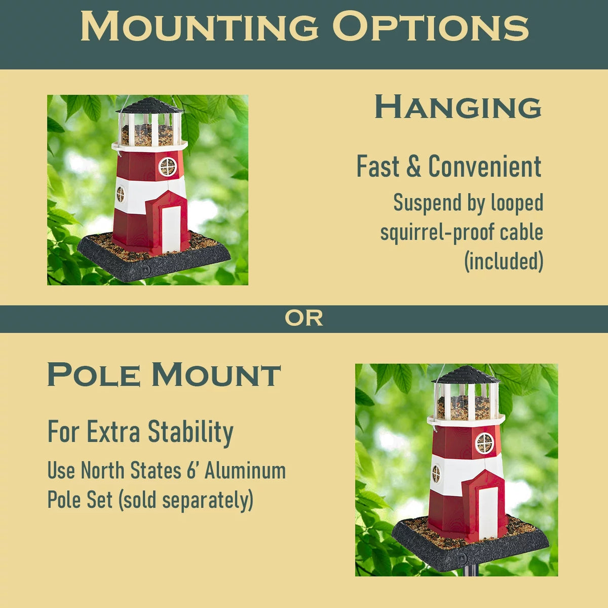 Red & White Lighthouse Hopper Bird Feeder, 8 lb. Capacity G151324