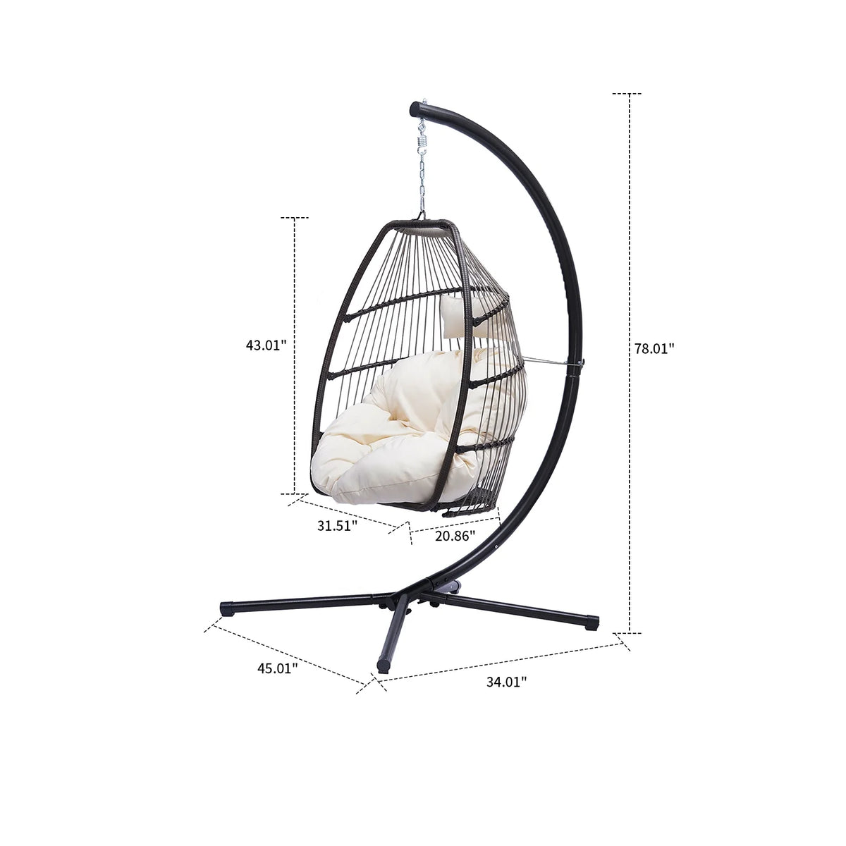 Beige Faux Rattan Folding Hanging Egg Chair with Cushion T676879