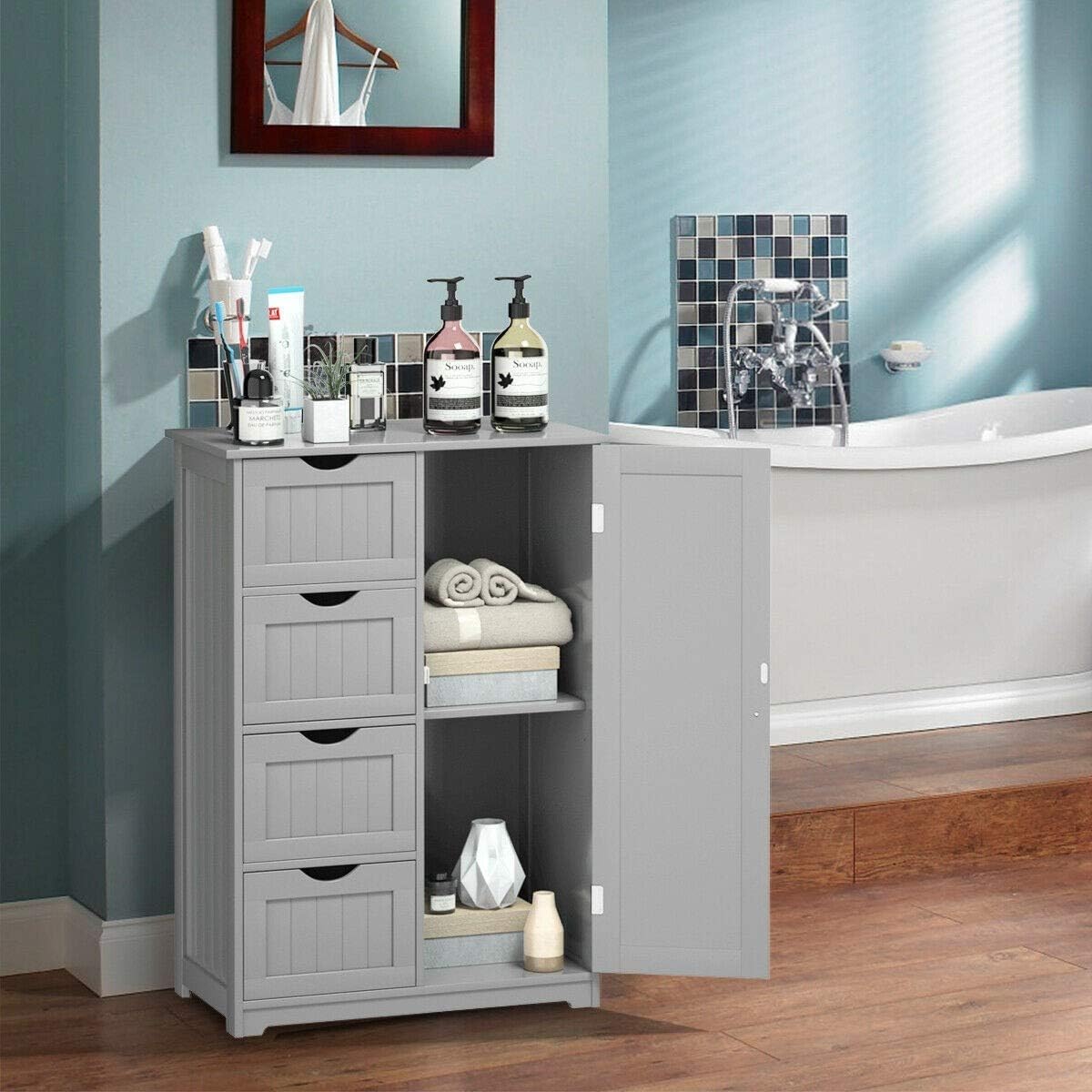White Wooden Storage Cabinet with 4 Drawers and 1 Door L208