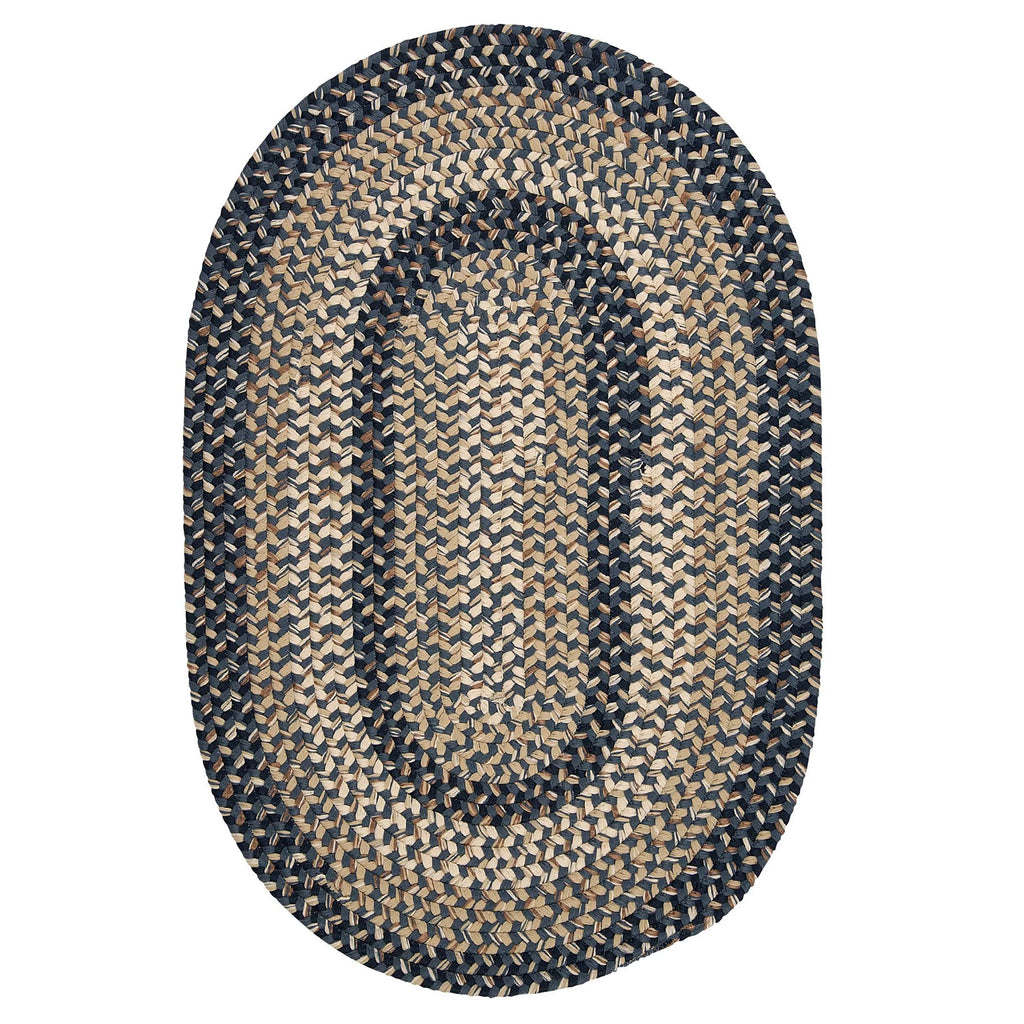 6' x 9' Navy Blue Beige Oval Area Rug D308459