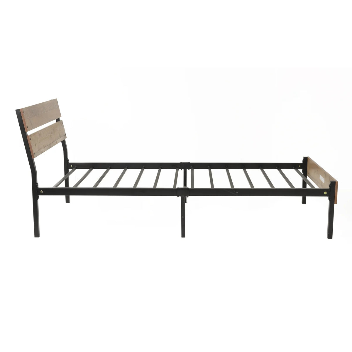 Twin Bed Frame with Black Metal Base and Rustic Barnwood Headboard and Footboard G3942