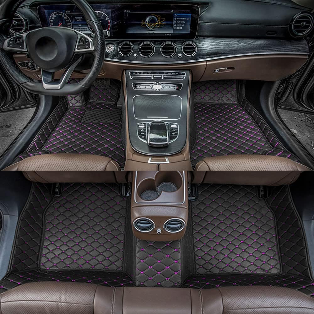 Black-Purple All Weather Non-Slip Leather Car Floor Mats L348654