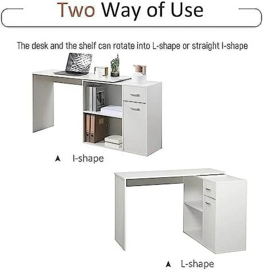 L Shaped Computer Desk with Shelves Drawer and Cabinet Black G689