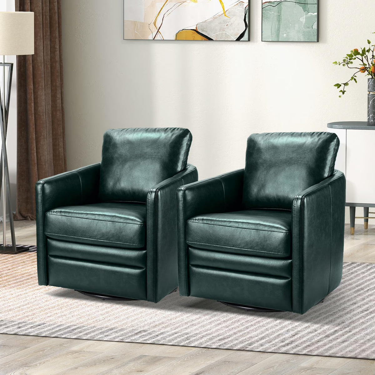 Green Faux Leather Swivel Accent Chair Set of 2 F38815