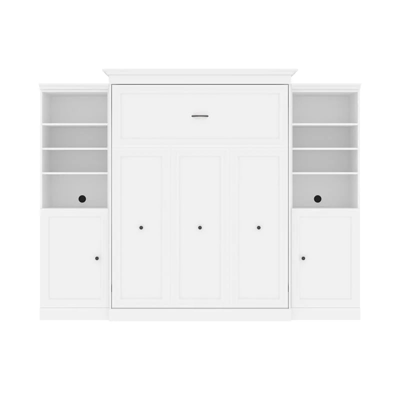 White Wood Queen Murphy Bed with 2 Organizers R70689