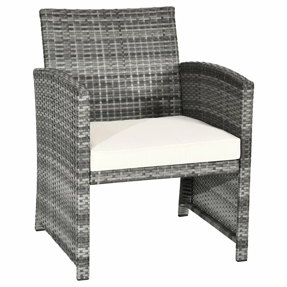 White Rattan Patio Furniture Set with Glass Table Top Cushioned Sofa F127