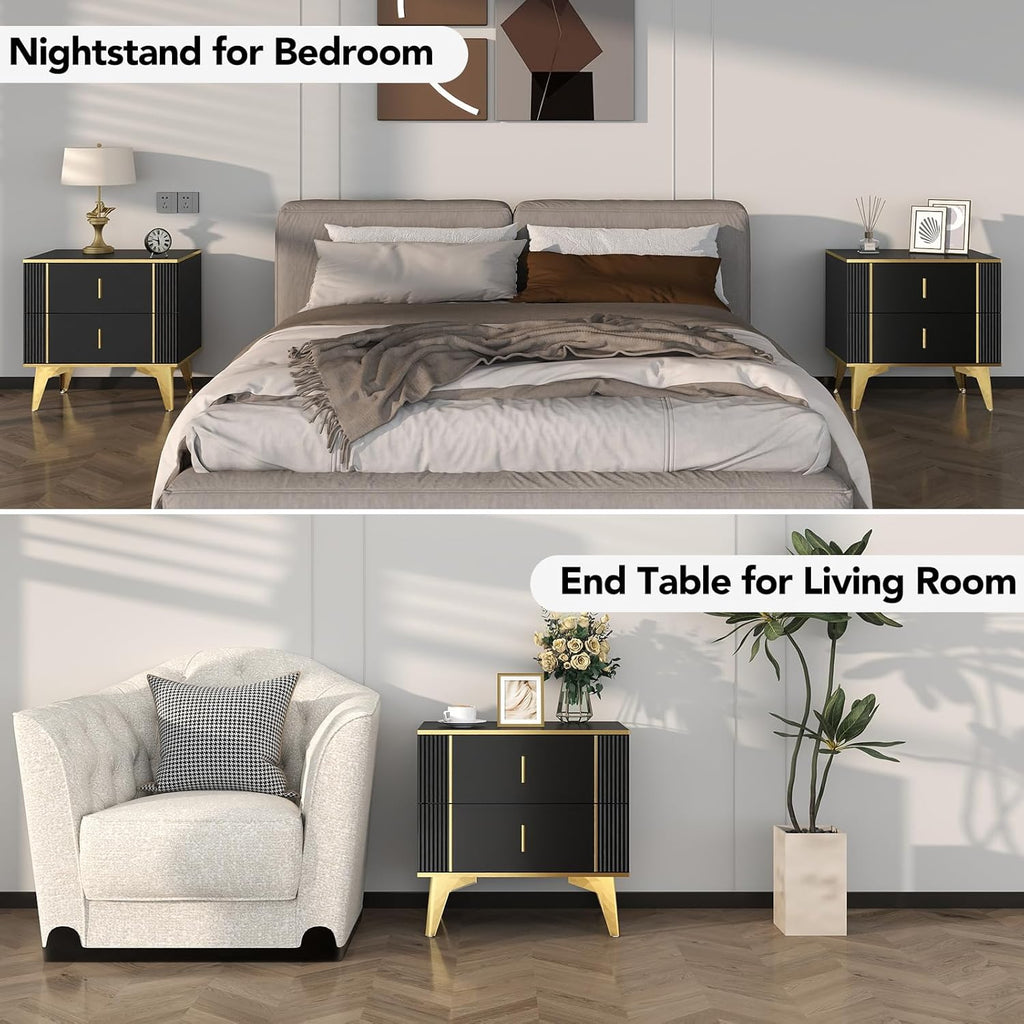 Black Nightstand Set of 2 with 2 Wood Drawers W463306