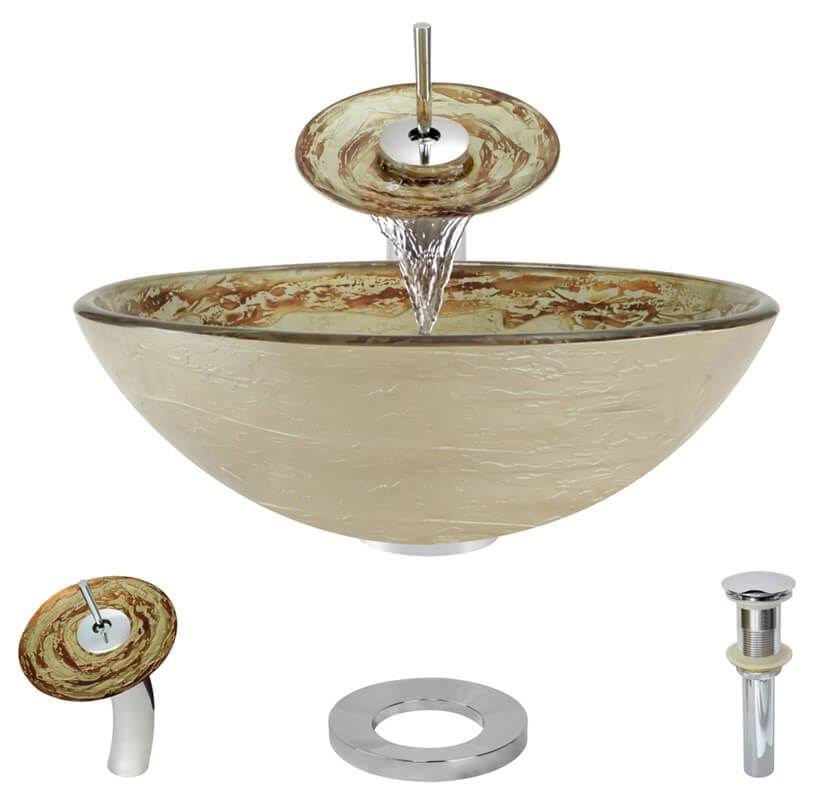 Glass Vessel Sink with Chrome Waterfall Faucet D184732