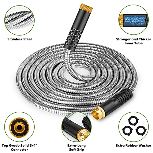 50 ft Stainless Steel Garden Hose with 10 Function Nozzle B5923